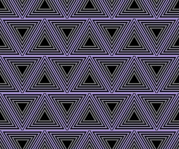 Resumen de fondo compuesto de triángulos púrpura n fondo negro, patrones sin costura, formas geométricas simples, efecto 3d ilusión óptica — Vector de stock