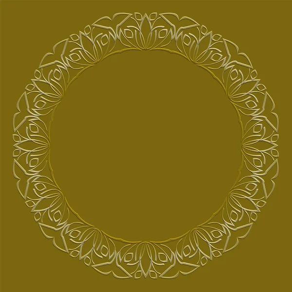 Zlatý kruh rám na tmavě zlaté pozadí. Filigránské krajkové vzory, luxusní ve stylu art deco. Šablona pro oznámení, pozvání. Reliéfní vzory s 3d efektem. — Stockový vektor