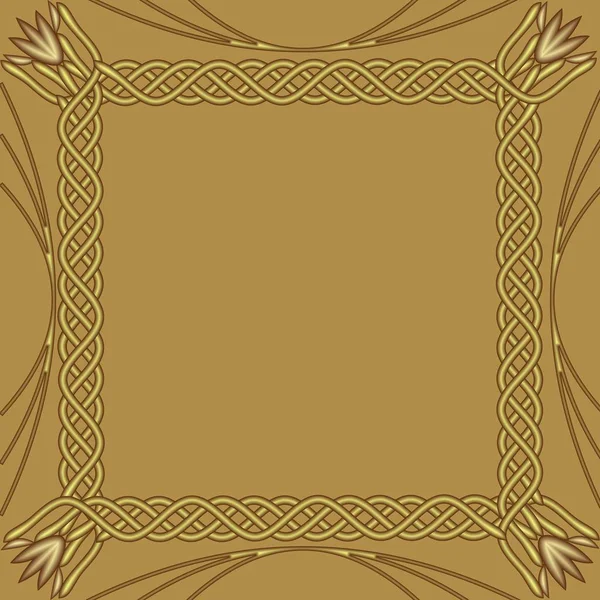 Square golden frame on golden background. Decorative border with embossed effect. Elegant luxurious template for a certificate, announcement, invitation, — Stock Vector