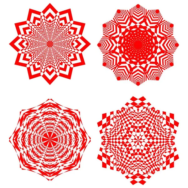 Ensemble d'éléments géométriques simples, formes rouges sur fond blanc, collection de beaux motifs décoratifs — Image vectorielle