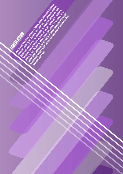 Abstract leaflet, flyer, poster or bill template in trendy purple design with diagonal oriented rectangle elements and white lines, diagonal oriented sample text. Modern violet design with 3d effect — Stock Vector