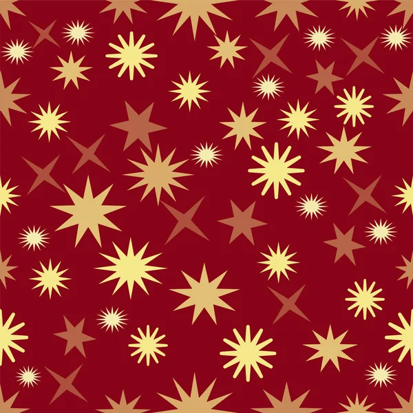 Seamless dark red background with gold stars, christmas background wallpaper, elegant xmas wrap paper — Stock Vector