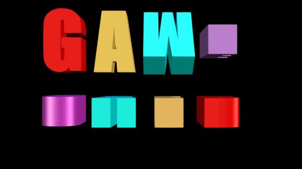 Το παιχνίδι πάνω από το outro με πολύχρωμα κινούμενα γράμματα σε μαύρο φόντο, 3d animation σε μαύρο φόντο — Αρχείο Βίντεο