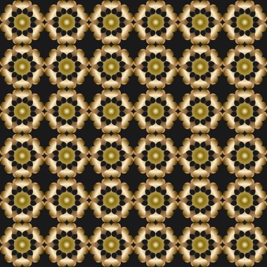 3D altın kalıpları üzerinde siyah arka plan, sorunsuz döşeme. Art deco tarzında, lüks altın soyut motifi antik süsleme