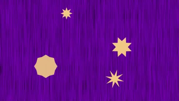 Las formas de las estrellas se mueven sobre un fondo animado de textura borrosa y púrpura. Una de las estrellas que se acercan y cambian a fondo — Vídeos de Stock
