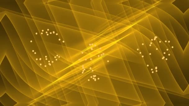 Fond abstrait en or ondulé en mouvement tunnel avec de petites particules de lumière volante jaune 