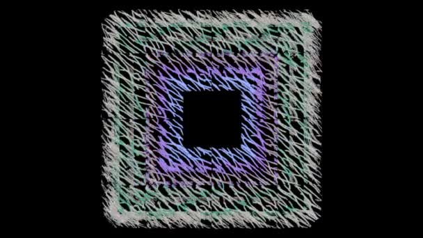 Grunge doodle fantasia multicolore, doodle quadrati in rotazione verticale, astratto computer generato animazione di sfondo — Video Stock