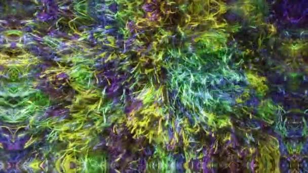 Flerfärgad regnbåge lurviga textur i tunneln rörelse, färgglada effektiv motion fantasi, levande animerad video bakgrund — Stockvideo