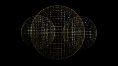 Metalik tel kafes topları soyut hareket, fantezi bilgisayar animasyon, altın küre ve koyu mavi küre