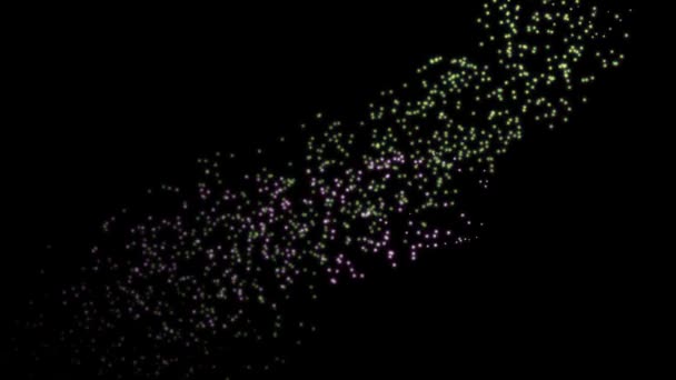 Animación de partículas abstractas, partículas coloridas que aparecen diagonales sobre fondo negro, confeti de carnaval — Vídeo de stock