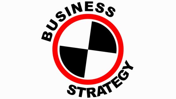 Estrategia de negocios emblema animado, círculo logotipo con tema de ajedrez, piezas de ajedrez rey, reina, torre, caballero, título giratorio — Vídeo de stock