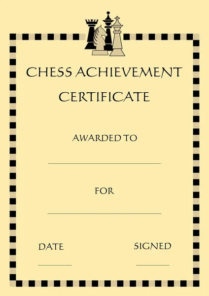 Certificado de realização de xadrez com grupo de peças de xadrez, cavaleiro, torre, rei, rainha, fundo bege no velho estilo de papel — Vetor de Stock