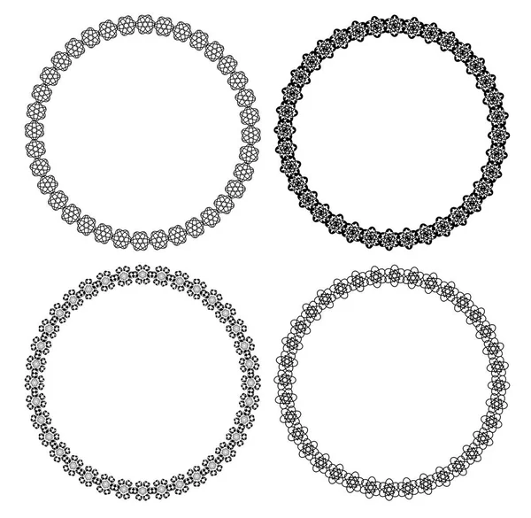 Set of circle lace frames, monochrome outline design, black line on white background. Beautiful collection of vintage design elements. — Stock Vector