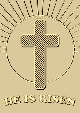 Daire ışınları ve yazıt altın haç ile Paskalya dini motif yükseldi. açık altın arka planda altın tasarım