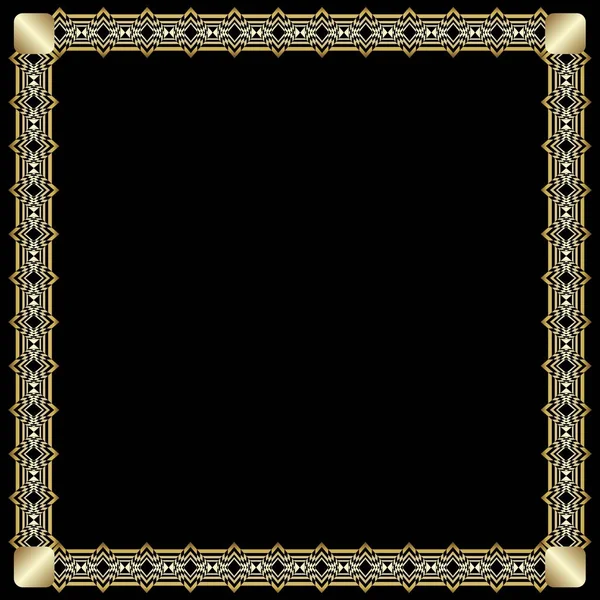 Elegant square border with 3d embossed effect. Ornate luxurious golden frame in art deco style on black background. Unusual decorative label design — Stock Vector