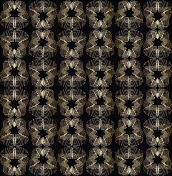 Motifs or fin sur fond noir. Ornement filigrane, motif abstrait doré luxueux — Image vectorielle