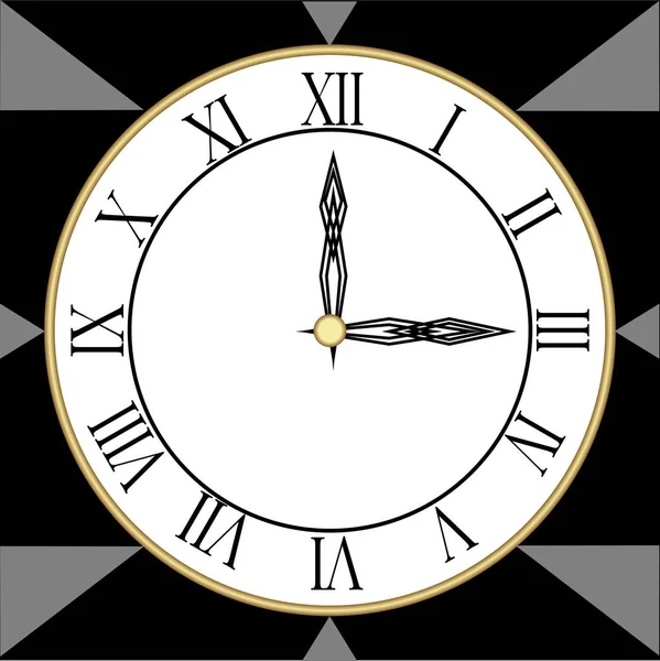 极简主义设计的时钟与罗马数字在立体风格，黑色和灰色的多边形设计，时钟面与薄金框架 — 图库矢量图片