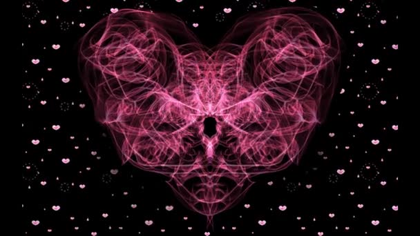 Corazón fractal rojo con te amo inscripción. Corazones de partículas sobre fondo negro. Animación de fantasía. Fondo de la boda, animación de cumpleaños. Película de San Valentín — Vídeos de Stock