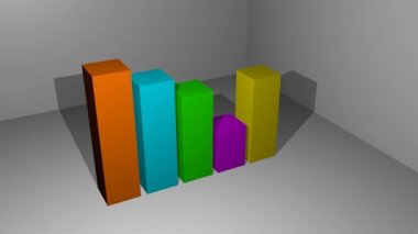 çubuk grafik animasyonu, farklı renklerde 3d çubuklar artan ve azalan, gri nötr alanda infografik grafik, ekonomik değerler, finansal veriler,