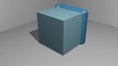 bir kübik nesne üzerinde parçacık hareketi animasyon, 3d film, açık gri uzamsal arka plan üzerinde mavi elemanları