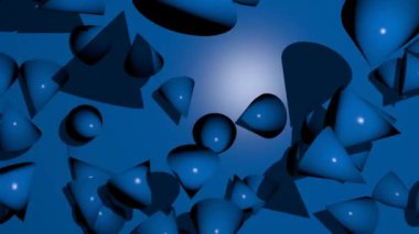 Uçan koniler, çok renkli geometrik cisimler, renk değiştirme etkisi, 3d render soyut video arka plan
