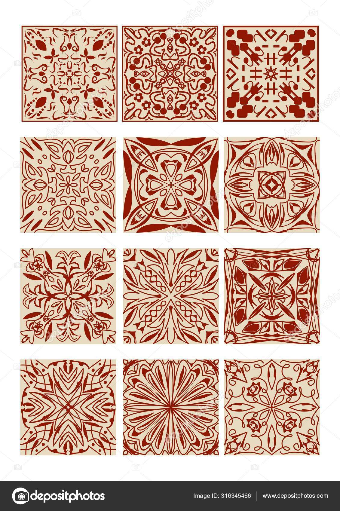 Set de baldosas de cerámica vintage de diseño azulejo con motivos de  terracota sobre fondo beige, cerámica tradicional española y portuguesa,  mayólica Vector de stock #316345466 de ©shalom3, image size:1131x1700