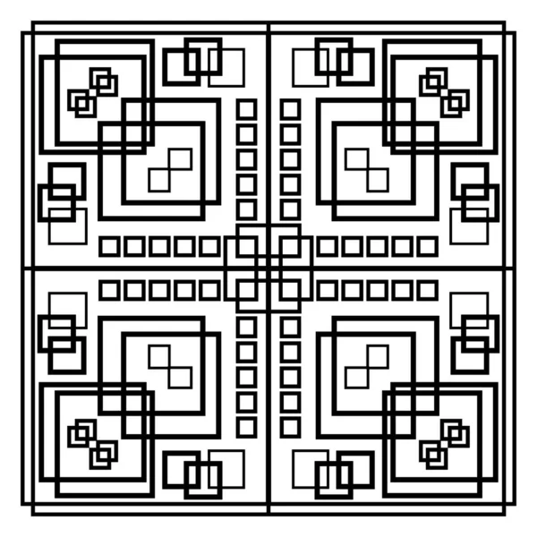 Black and white geometric patterns composed of symmetric placed squares. Monochrome patterned square tile in vintage style — Διανυσματικό Αρχείο