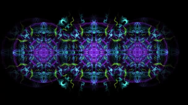 Magic antistress patronen in tunnel beweging, kleur veranderende ornament voor ontspanning en meditatie oefeningen, fractal patronen in levendige kleuren op zwarte achtergrond — Stockvideo