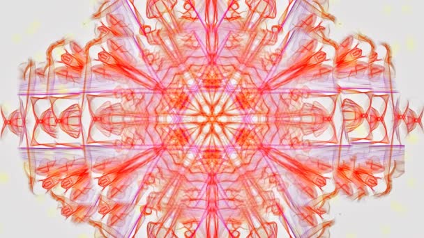 Padrões antistress mágicos vermelhos e roxos vívidos, ornamento vivo fractal para obtenção de alta energia espiritual, padrões simétricos em movimento no fundo branco — Vídeo de Stock