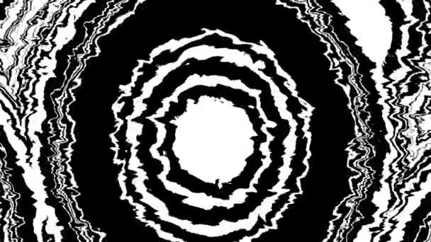 Monochrome black-and-white abstract video reminiscent of tree wood rings. Randomly changing concentric frayed circles. — Stock Video