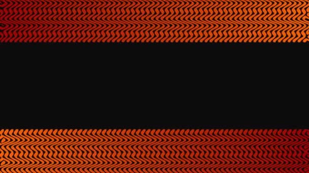 Marco horizontal con bordes animados ondulados en la parte superior e inferior, rojo ardiente y naranja, área negra para texto propio — Vídeo de stock