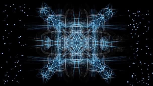 Niebiesko-białe wzory magiczne w ruchu tunelu, małe mrugające niebieskie kropki, fraktalne wzory to ruch, antystresowa animacja fraktalna do medytacji i oplatania umysłu — Wideo stockowe