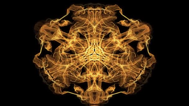 Mandala laranja em um fundo preto, movimento do túnel se expandindo do centro para fora. Uma ferramenta para o exercício espiritual e meditação. Forma fractal, vídeo anti-stress — Vídeo de Stock