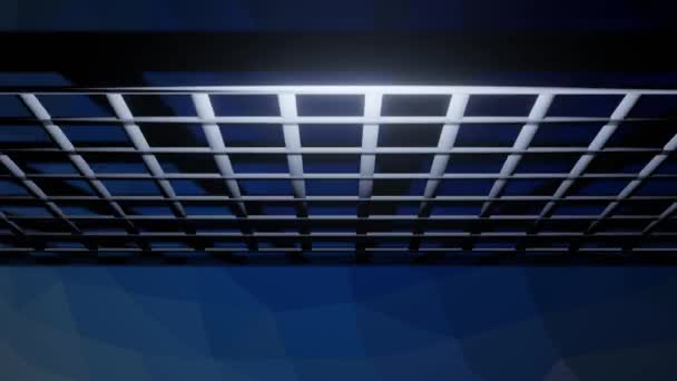 Griglia metallica ruotante da parete blu poligonale. Griglia in filo d'argento su sfondo astratto scuro. sfondo astratto film, rendering 3d — Video Stock