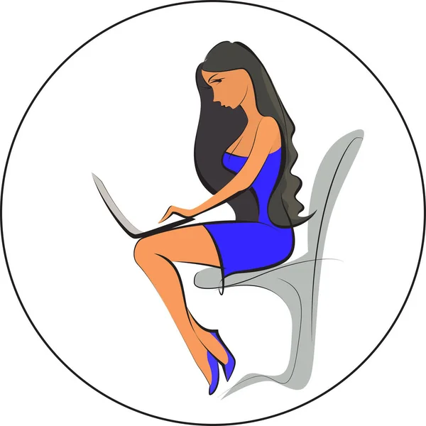 Femme d'affaires dans le bureau travaille sur ordinateur portable — Image vectorielle