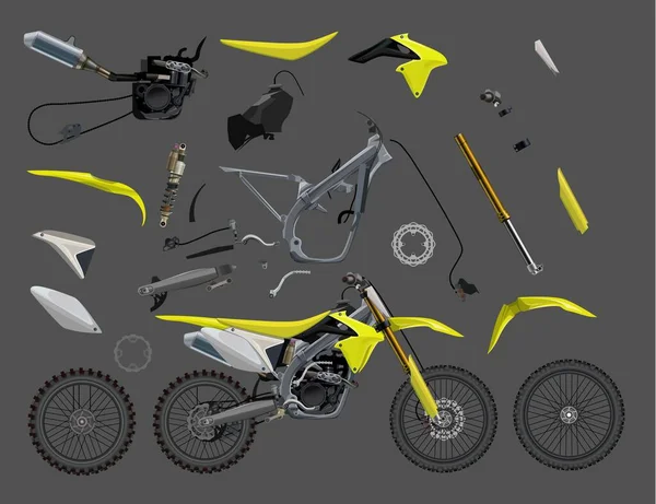 Piezas de la motocicleta bicicleta Vector ilustración 10eps colorido — Vector de stock