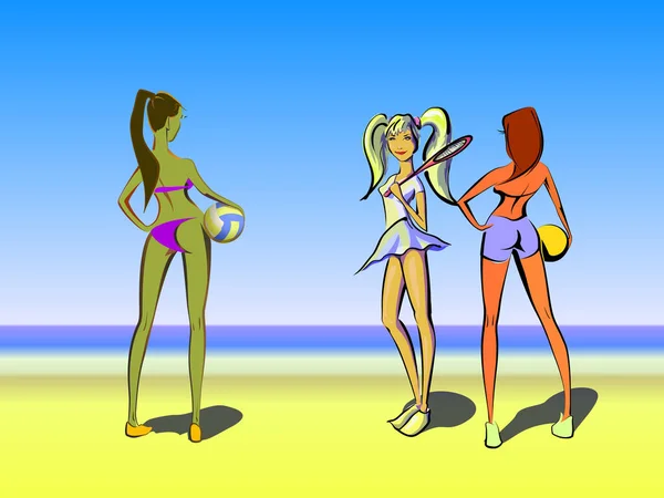 Les filles se reposent sur la plage. Ensemble vectoriel — Image vectorielle