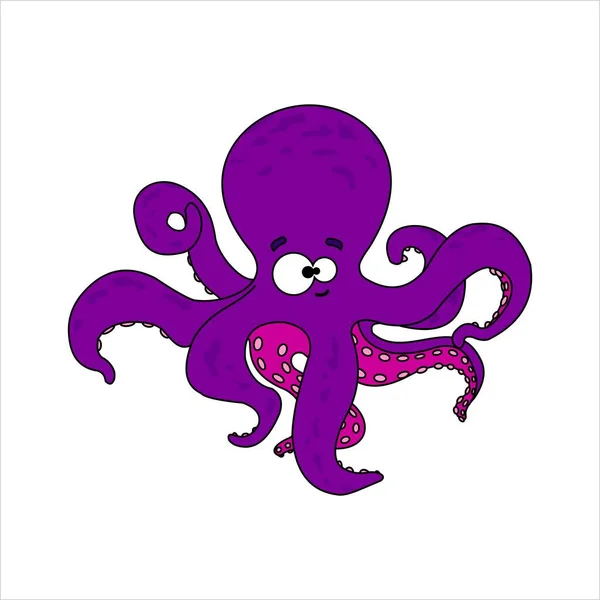 Octopus Lachende Octopus Met Zuigers Tentakels Vriendelijke Octopus Vector Afbeelding — Stockvector