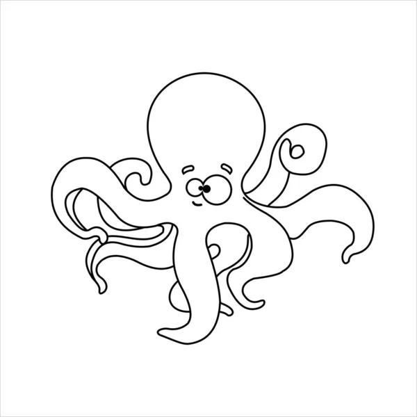 Octopus Smiling Funny Friendly Octopus Children Coloring Books Outline Vector — Stock Vector