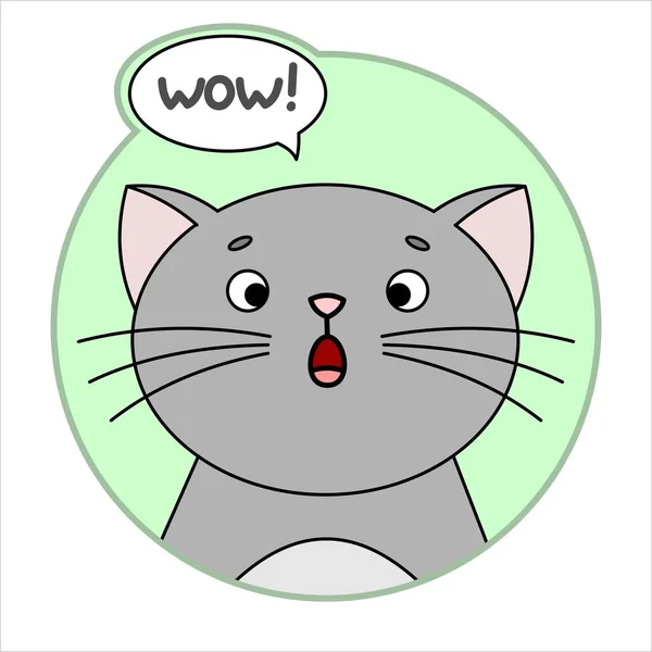 Cute Surprised Cat Icon Emoji Gray Cat Whiskers Mouth Open — Stock Vector