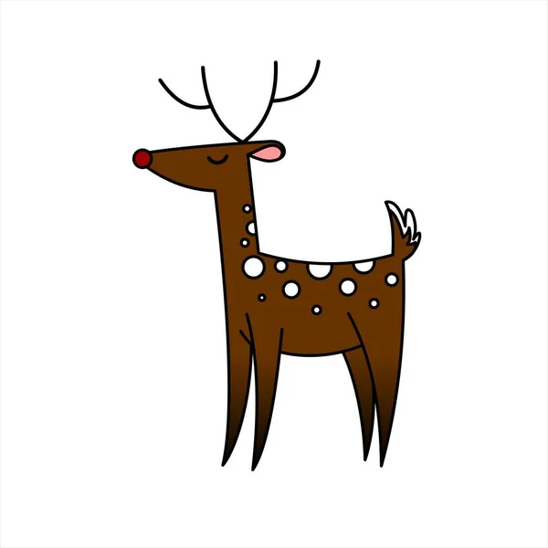 赤い鼻のかわいい鹿 クリスマスディア サンタクロースの鹿 白い背景に孤立したベクトルイラスト — ストックベクタ