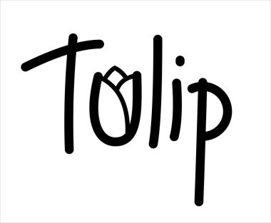 Lale. Bud of a Lale şeklinde U harfi. Beyaz arkaplanda el yazısıyla yazılmış Kelime Harfleme Vektör ResmiName.