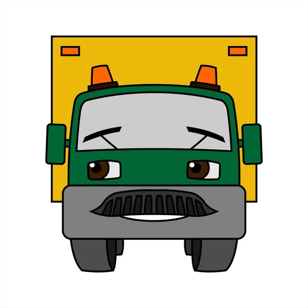 Coche Sonriente Dibujos Animados Con Luces Intermitentes Camioncito Dibujos Animados — Vector de stock