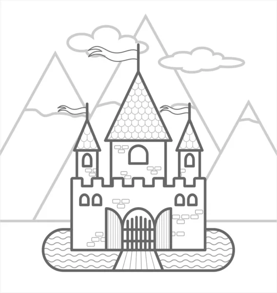 Château Conte Fées Dans Contexte Montagnes Avec Trois Tours Avec — Image vectorielle