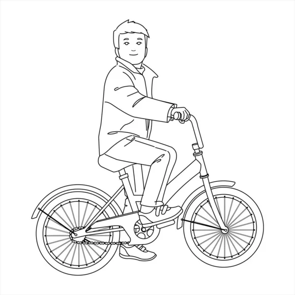 一个穿着休闲装的男孩正坐在自行车上笑着 — 图库矢量图片