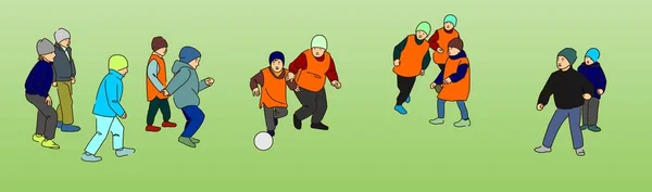 Bambini Giocano Calcio All Aperto Ragazzi Stanno Prendendo Calci Palla — Vettoriale Stock