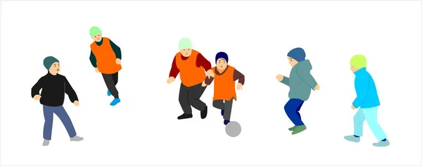 Los Niños Juegan Fútbol Los Chicos Están Pateando Pelota — Vector de stock