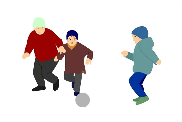 Los Niños Juegan Fútbol Los Chicos Están Pateando Pelota — Vector de stock