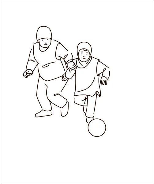 Παιδιά Παίζουν Ποδόσφαιρο Αγόρια Κλωτσάνε Την Μπάλα Περίγραμμα — Διανυσματικό Αρχείο