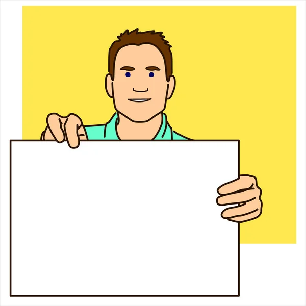 Muž Drží Prázdný List Pro Text Nebo Obrázek — Stockový vektor